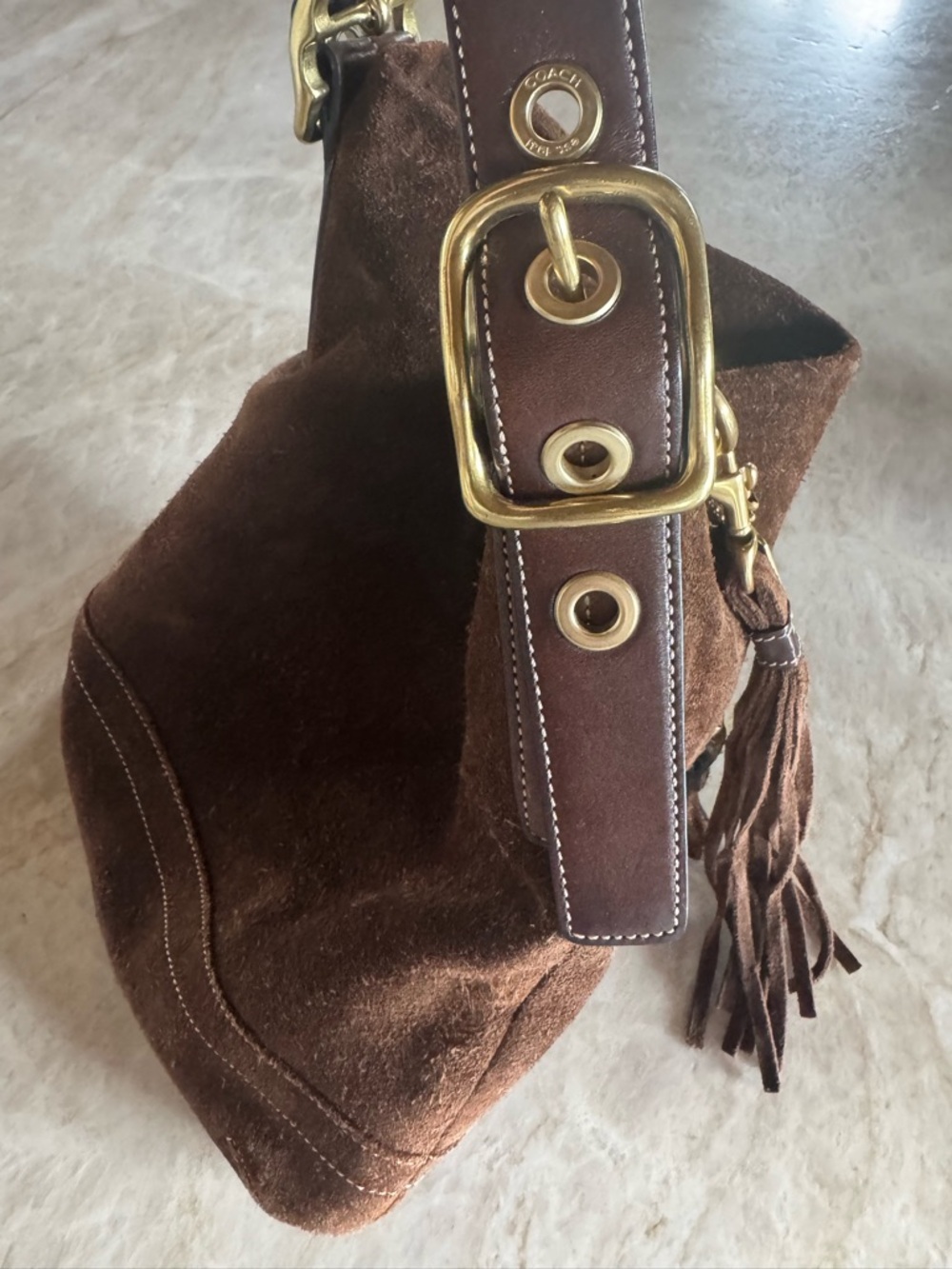 Vintage Coach Brown Suede Crossbody Bag with Tassel - Picture 2 of 9